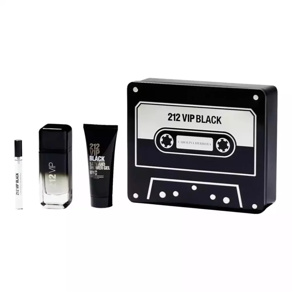 Luxe Gift Sets for Him - Carolina Herrera 212 VIP Black (EDP 100 ML + Shower Gel 100 ML + Travel Spray 10 ML) - Parcos Luxezine